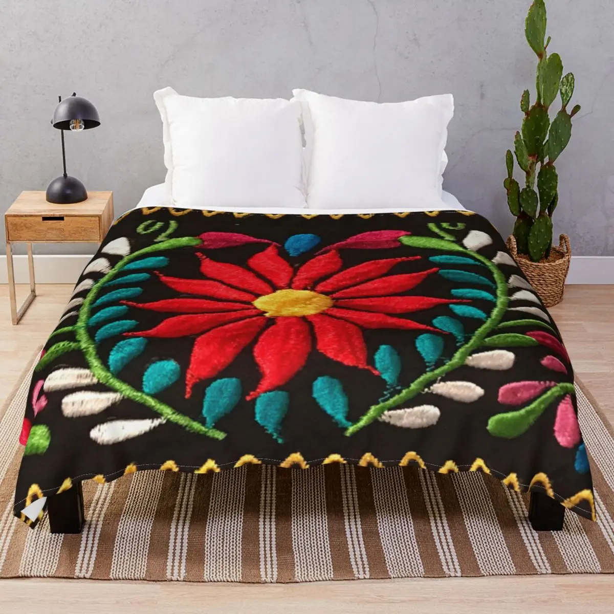 Spanish Flowers Blankets Fleece Plush Print Comfortable Unisex Throw Blanket for Bed Home Couch Camp Office