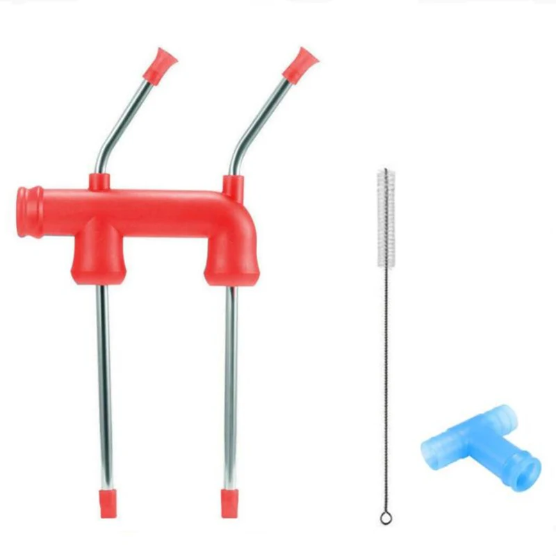 

Двойная пивная трубка, пивной Бонг, пивная воронка, диспенсер для пива, вина с чистящей щеткой для пивных банок, пивной бутылки (красный)