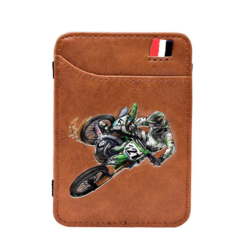 

High Quality Vintage Motorcycle Ride Printing Leather Mini Small Magic Wallets Purse Pouch Plastic Credit Bank Card Case Holder