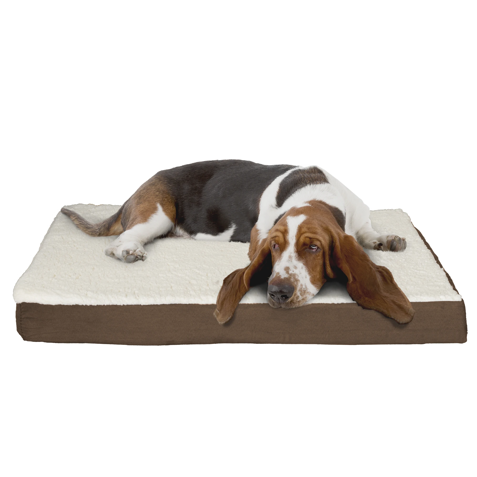 

HMTX Orthopedic Sherpa Top Pet Bed - Memory Foam and Removable Cover, Brown