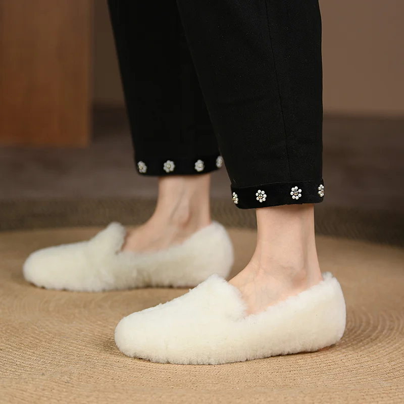 

Wool women's 2022 Soft Flats Slip On woman Loafer Warm Plush inside Winter Shoes chaussures plates