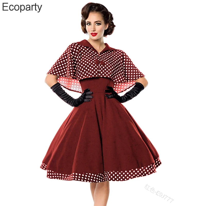 Женское винтажное платье ретро в горошек черное трапециевидной формы стиле