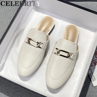 spring 2022 new flat womens muller shoes korean fashion round head metal design girls slippers large size 41 44 free shipping