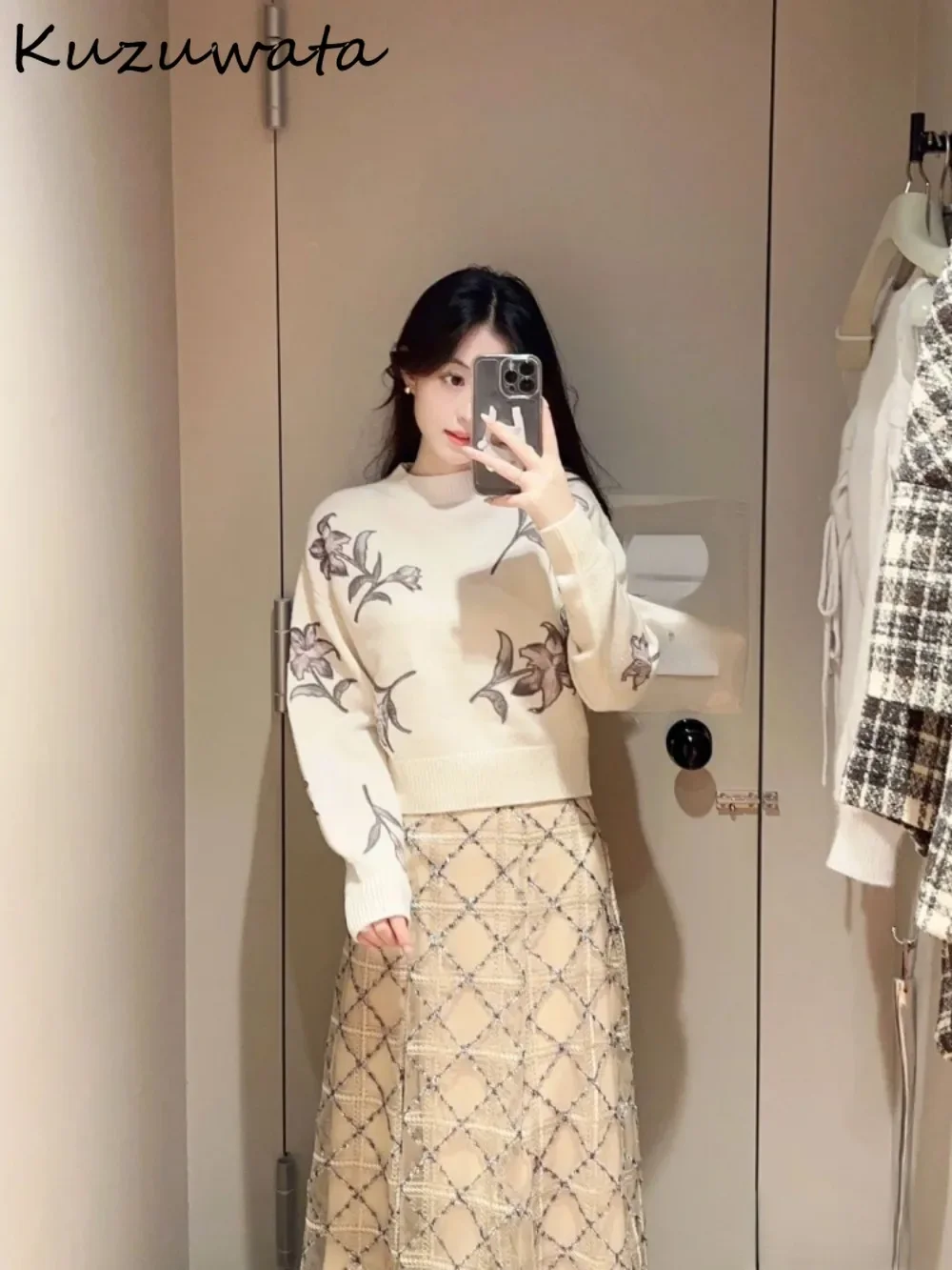 Новинка модный джемпер Kuzuwata с круглым вырезом и длинными рукавами элегантные