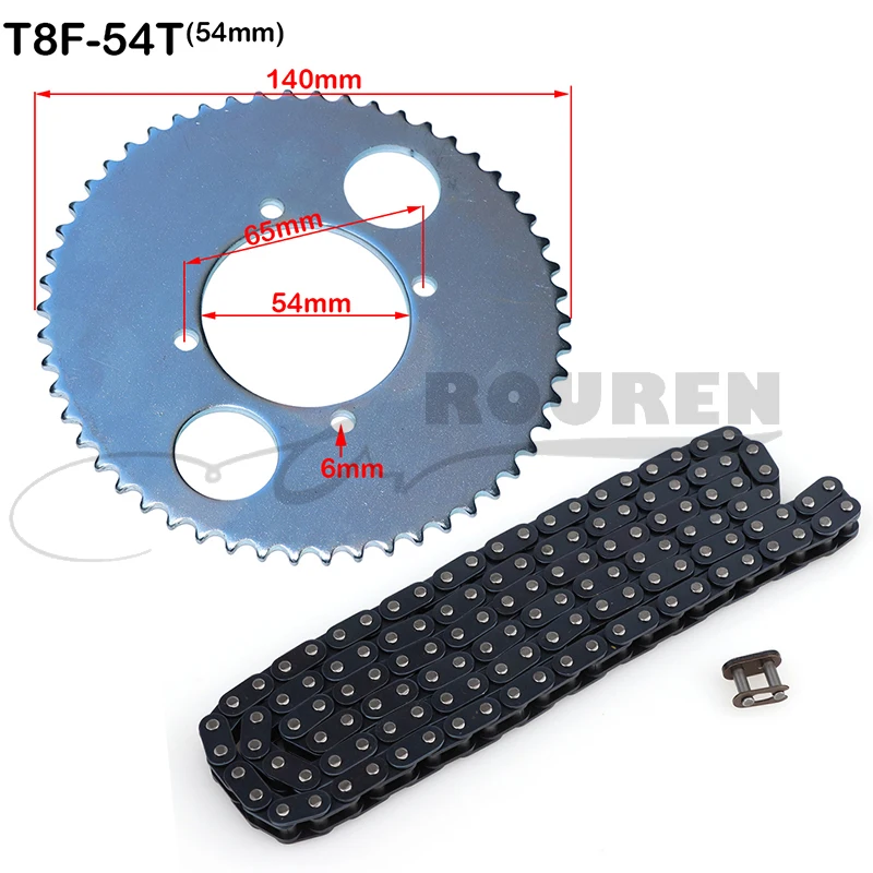 

Цепная пластина T8F 54 T, Задняя звездочка 54 мм с 54 зубьями, звеньевая цепь T8F 136 для карманного велосипеда 47cc 49cc, мини-мотоцикла, квадроцикла, 1 ко...