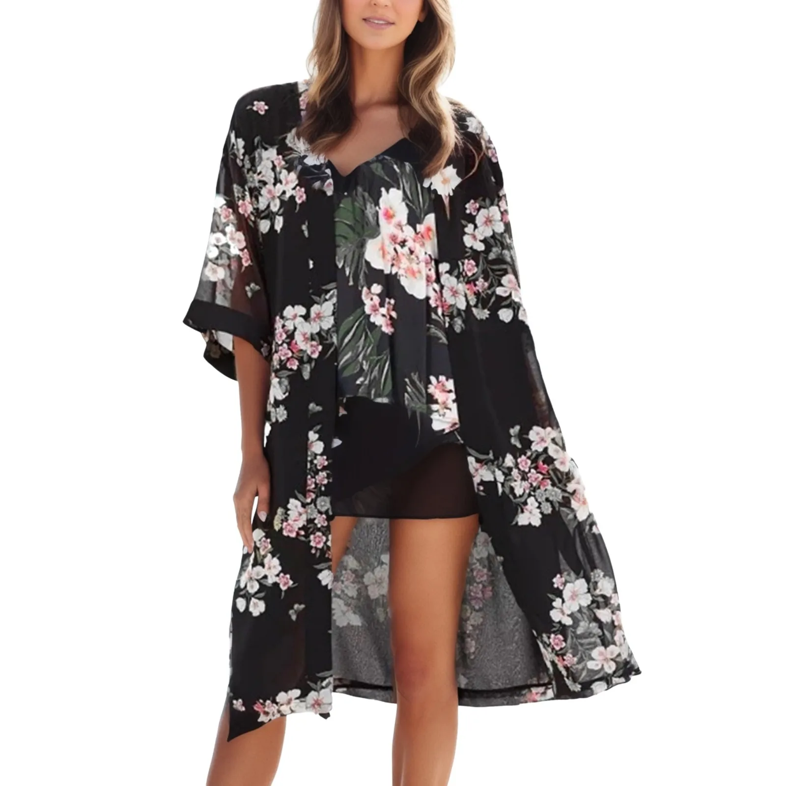 

Women Summer Long Flowy Kimono Cardigans Boho Chiffon Floral Beach Cover Up Tops