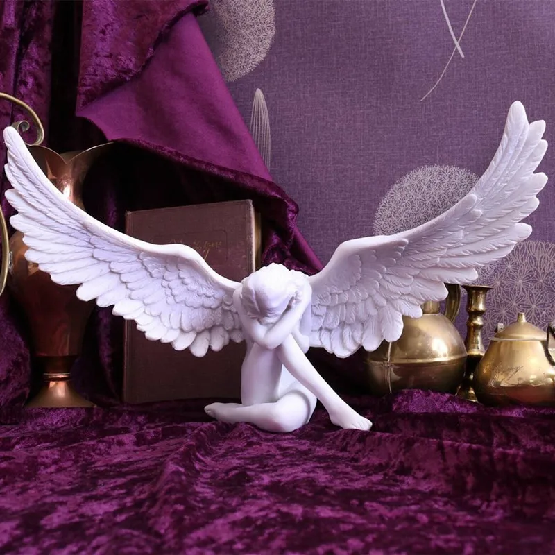 

Angel Sculpture 3D Desktop Decoration Angels Wind Statue Kneels In Prayer Resin Decoration Artwork For Home Garden Bedroom Decor