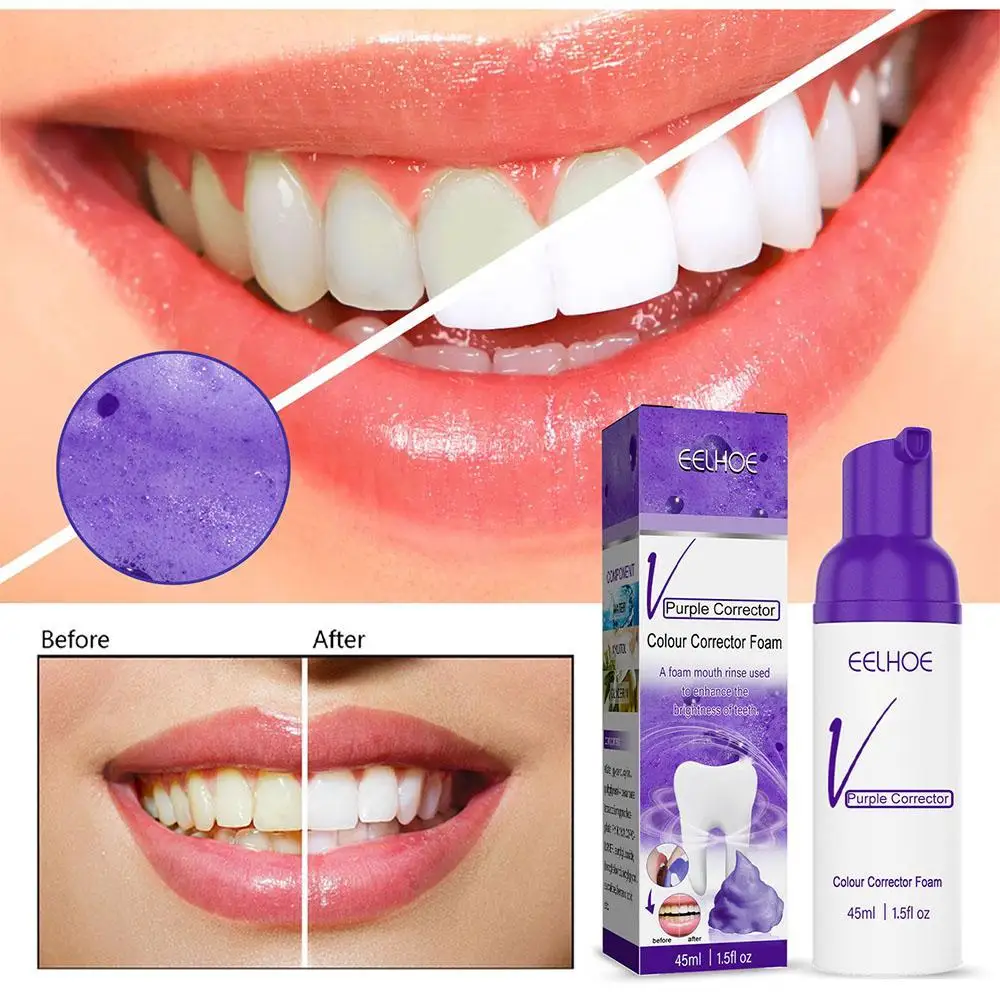 

45ml Teeth Whitening Remove Tooth Stains Teeth Whitening Booster Purple Toothpaste Color Correction Teeth Color Corrector New