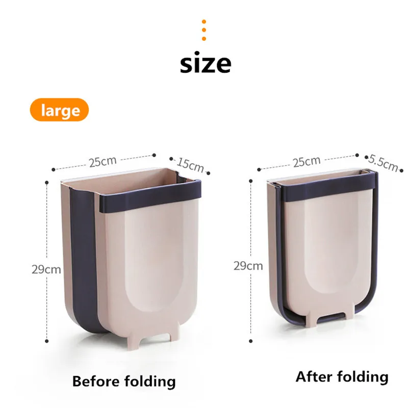 9l folding wall mounted waste bin kitchen cabinet door hanging trash bin car garbage trash can for bathroom toilet waste storage free global shipping