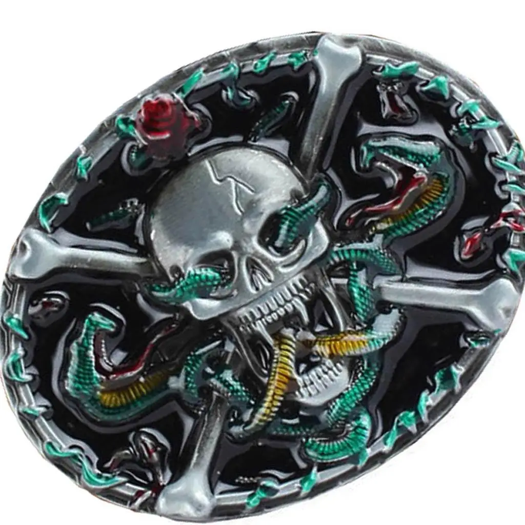 

Gothic Metal Belt Buckle Skeleton Head Flower Painted Cowboy Punk Rock Biker