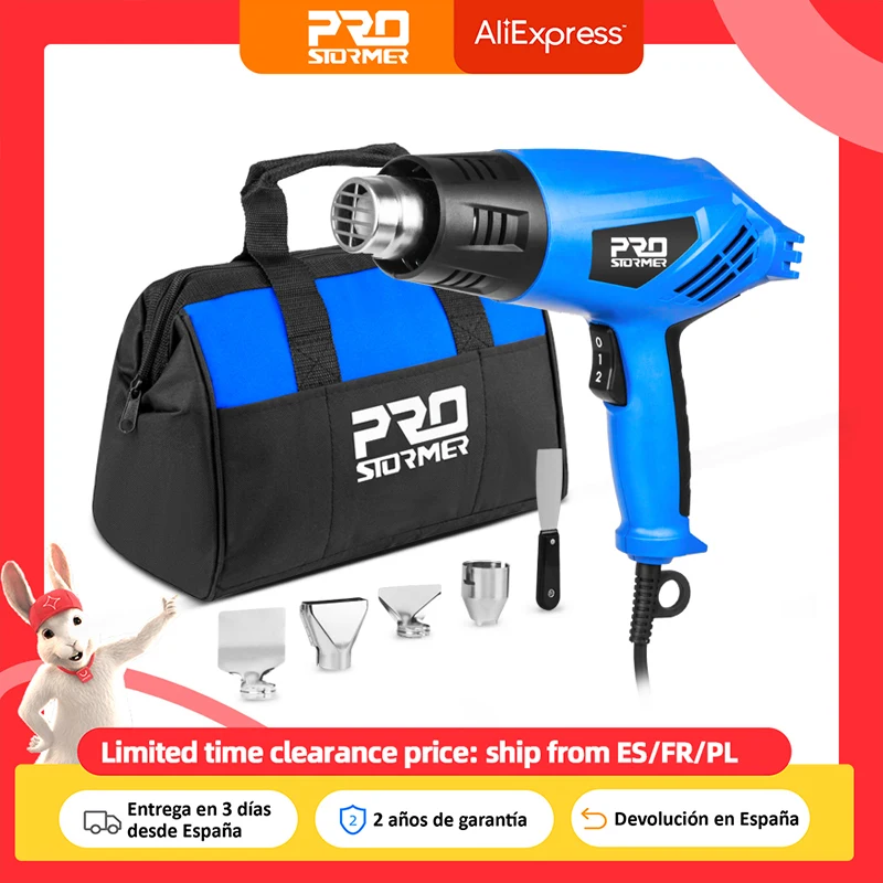 

220V Electric Heat Gun 2000W Advanced Hot Air Gun Temperatures Adjustable With Four Nozzles Industrial Tool by PROSTORMER