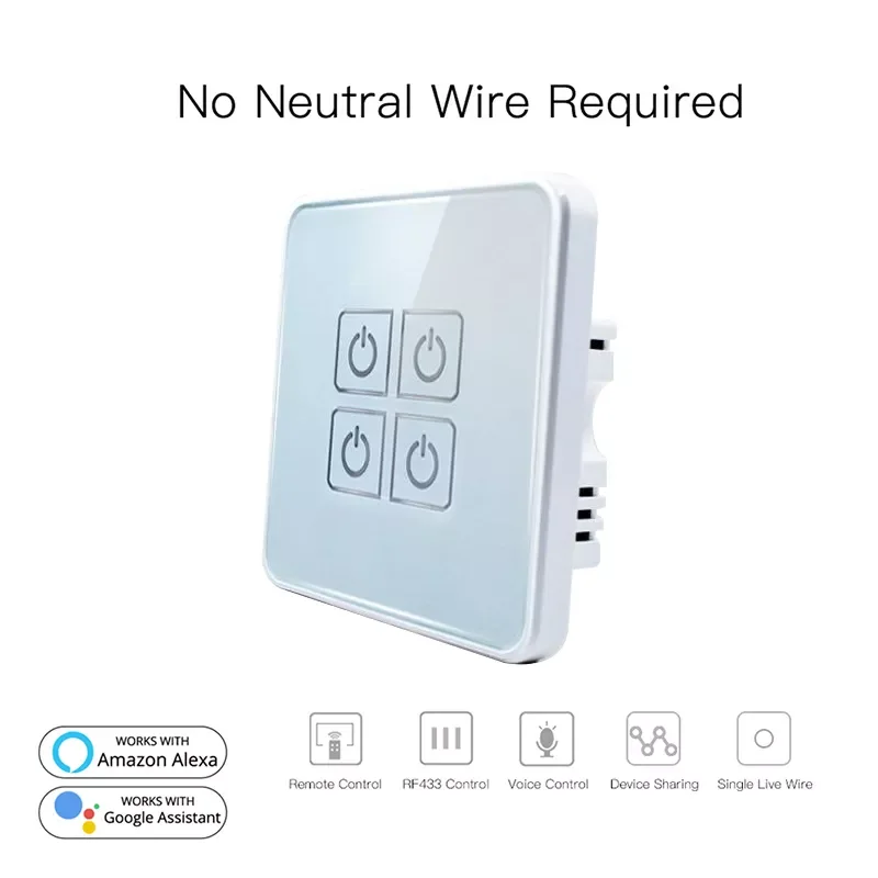 

86 ZIGBEE Zero FireWire Wifi Smart Light Switch Glass Screen Touch Panel Voice Control Wall Switch Work With Alexa, Home
