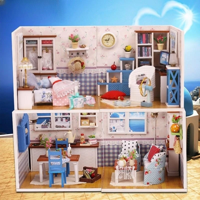 

Деревянный кукольный домик для мальчиков и девочек, миниатюрное здание, мебель в сборе, игрушка, диамас, праздничный подарок