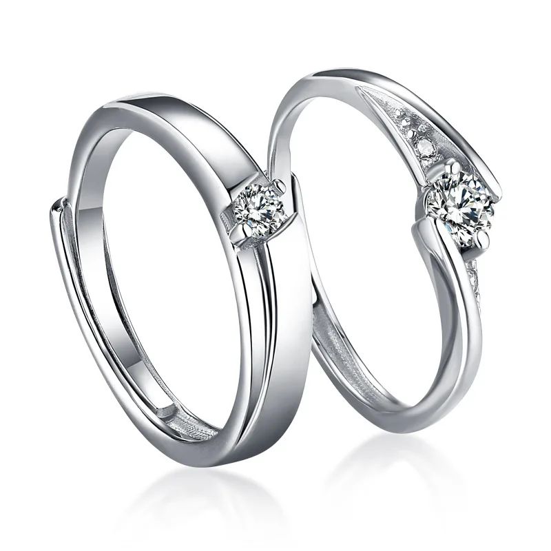 

New fashion trend s925 silver inlaid 5A zircon men and women personality couple ring opening adjustment