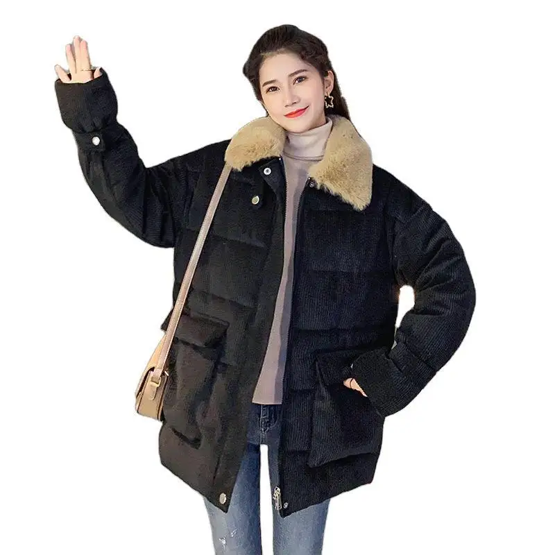 Corduroy Winter Coat Women Puffer Jacket Winter New Korean Style Long Ladies Over-the-knee Cotton Padded Jacket Keep Warm