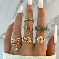 aprilwell vintage rose rings set for women bohemian simple aesthetic green crystal stamp butterfly anillos fashion jewelry gifts