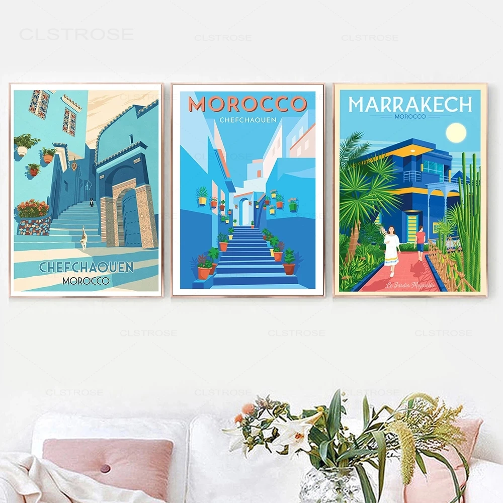 

Марокканский постер для путешествий, украшение комнаты, уличный пейзаж, Картина на холсте, ретро искусство, минимализм, Скандинавская Насте...