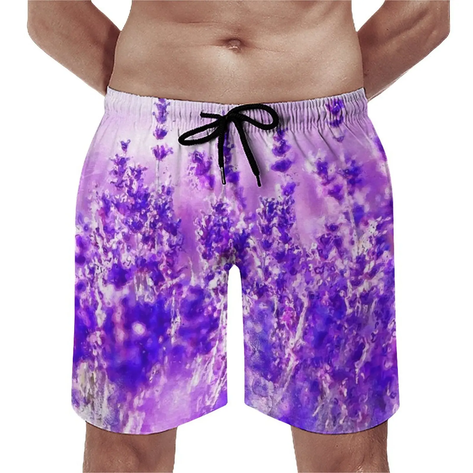 

Lavender Fields Board Shorts Summer Beautiful Purple Flowers Casual Beach Short Pants Male Running Comfortable Swimming Trunks