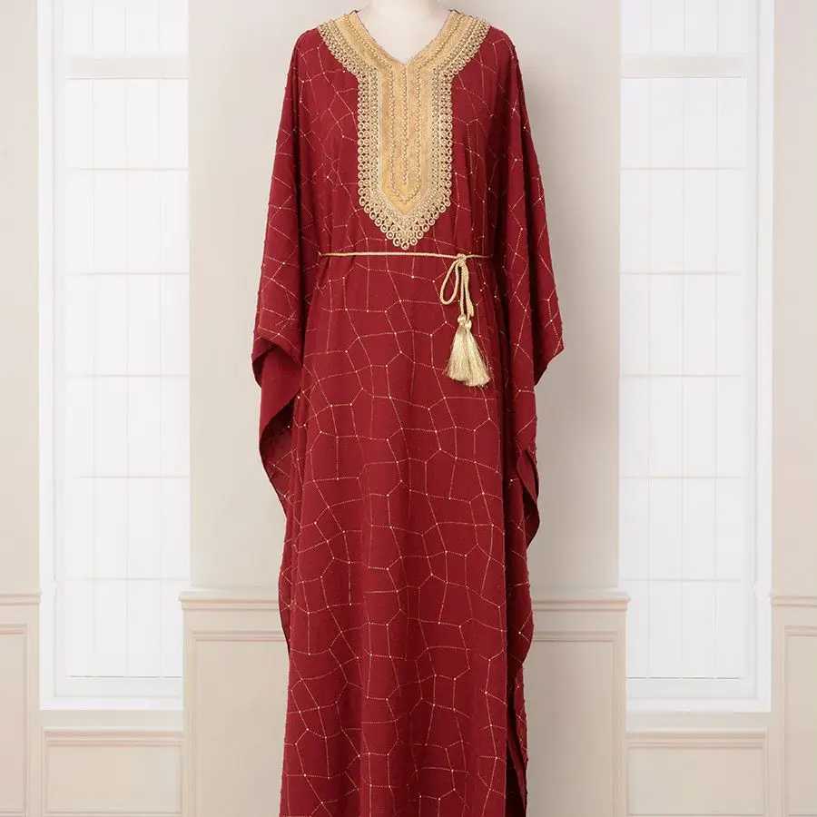 

Jalabiya Dress Women Eid Muslim Abaya Abayas Embroidery Belted Kaftan Party Ramadan Batwing Sleeve Dresses Vestidos Elegant