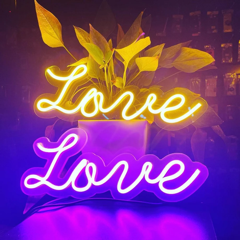 Love Shape Neon Signs Valentine's Day Gift Acrylic Lamp Letter Bulbs for Room Home Decor Party Wedding Wall Art LED Neon Lights