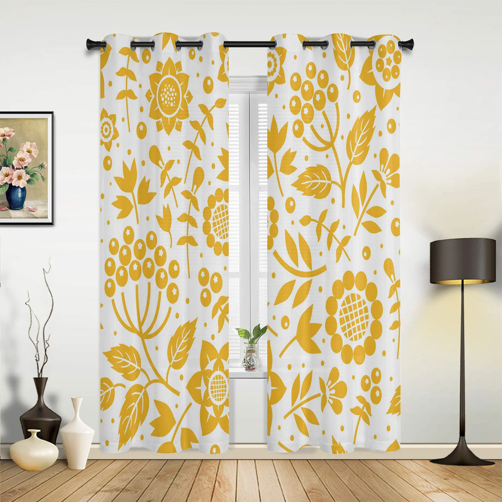

Yellow Branch Plant Flower Curtains for Bedroom Living Room Drapes Kitchen Children's Room Window Curtain Modern Home Decor