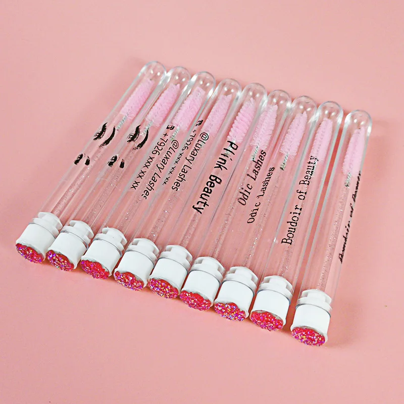 50/100Pcs Customized Eyelash Brush Tubes Custom Logo Rose Drill Head Reusable Eyebrow Brush Tube Eyelash Extension Applicator