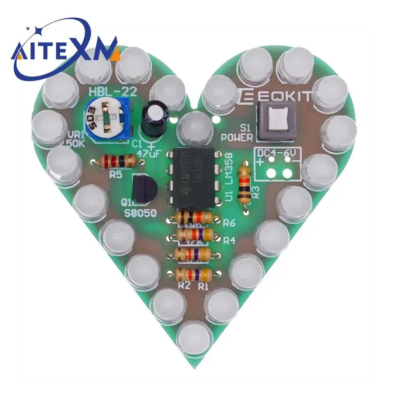 

DIY Kit Heart Shape Дыхательная лампа Комплект DC 4V-6V Дыхательный светодиодный комплект Красный Белый Синий Зеленый DIY Электронное производство для обучения