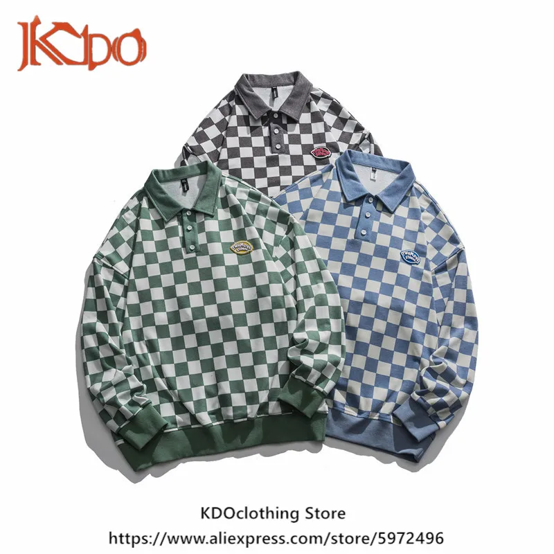 

Check Pattern Sweater Men's Lapel Top 2022 Spring New Arrival Long Sleeve Polo Shirt Casual Streetwear Fashion Oversize 4XL 5XL