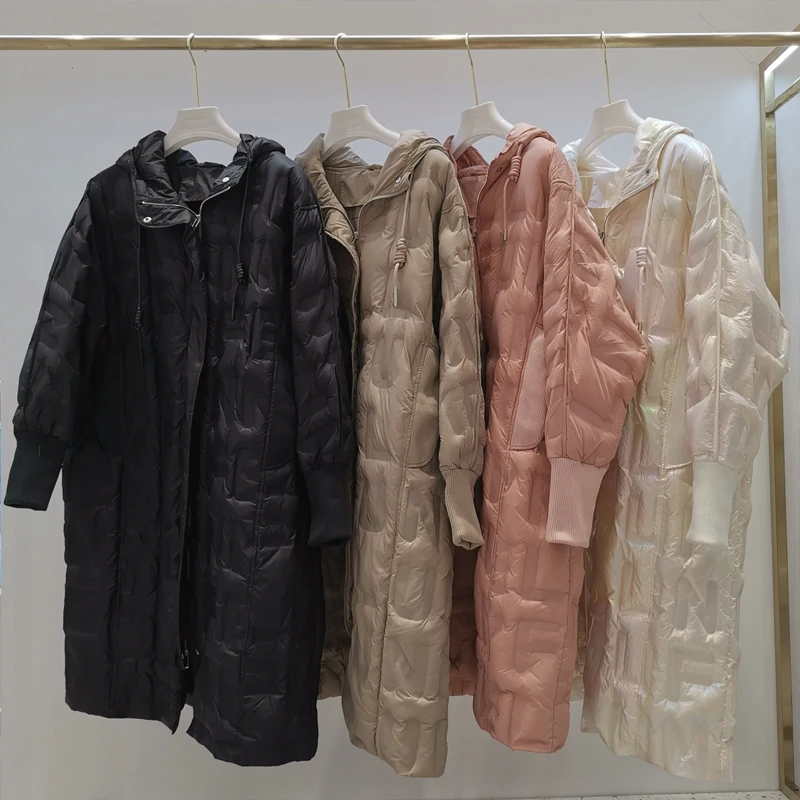 2022 Women's winter jacket Pink Elegant Warm Oversized hooded letter down coat Sweet Female long puffer overcoat INKEO 9O098