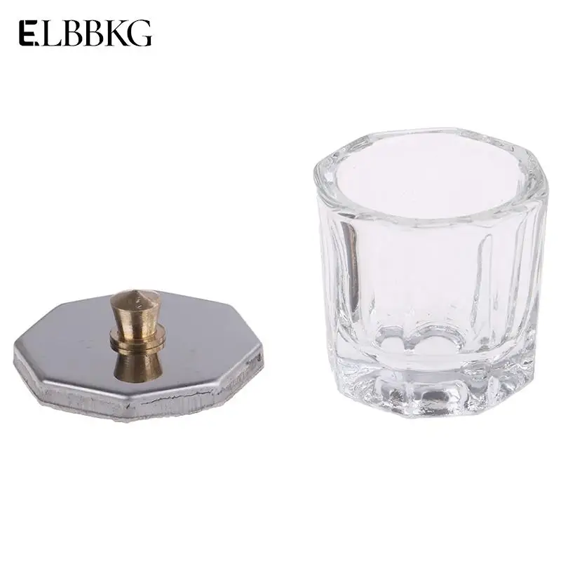 

1pcs Mini Cosmetic Tools Octagon Shaped Glass Dappen Dish With Stainless Steel Metal Lid Nail Art Equipment Tool Cup
