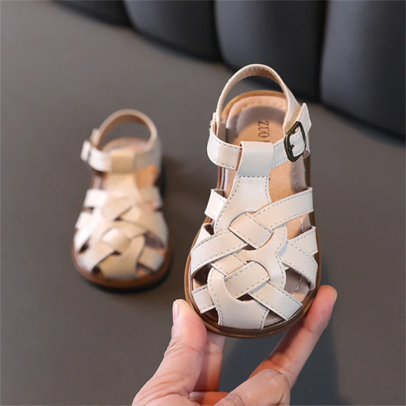 

Сандалии Детские с закрытым носком, кожаная обувь с переплетением, мягкая подошва, модные босоножки для маленьких девочек, лето 2022