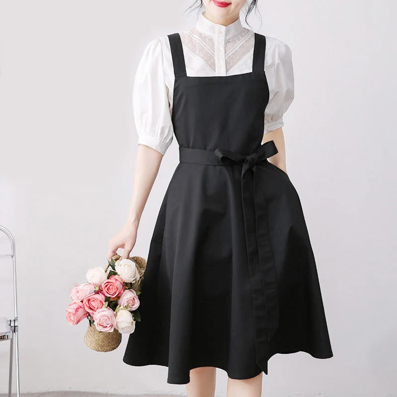 

Women Cotton Cross Back Apron with Pockets Gardening Work Pinafore Dress Kitchen Cooking Bib Painting Nail Florist Salon Smock