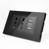 italy chile socket tempered glass panel 2usb 5v 2 1a fast charge dual socket 16a wall household power plug