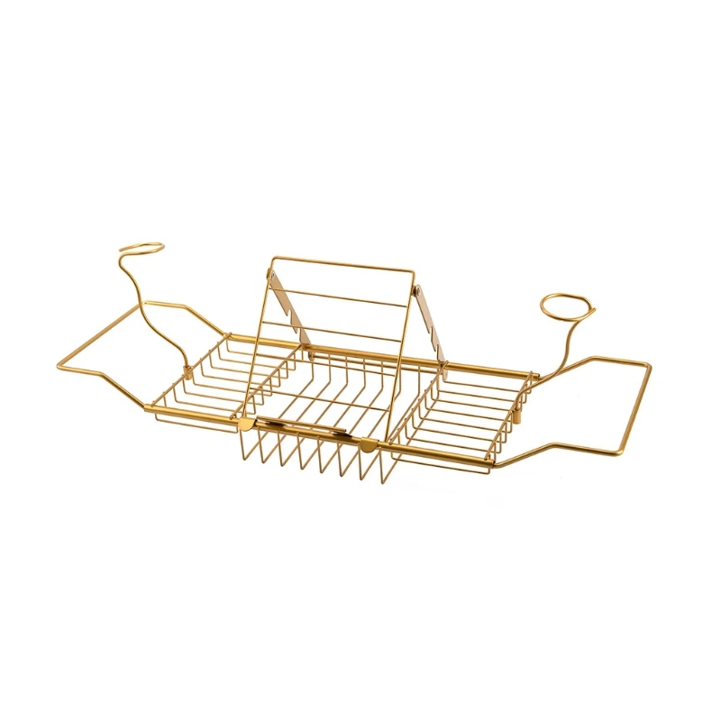 

Metal Telescopic Bathtub Rack Retractable Wine Glass Book Holder Tray Organizer