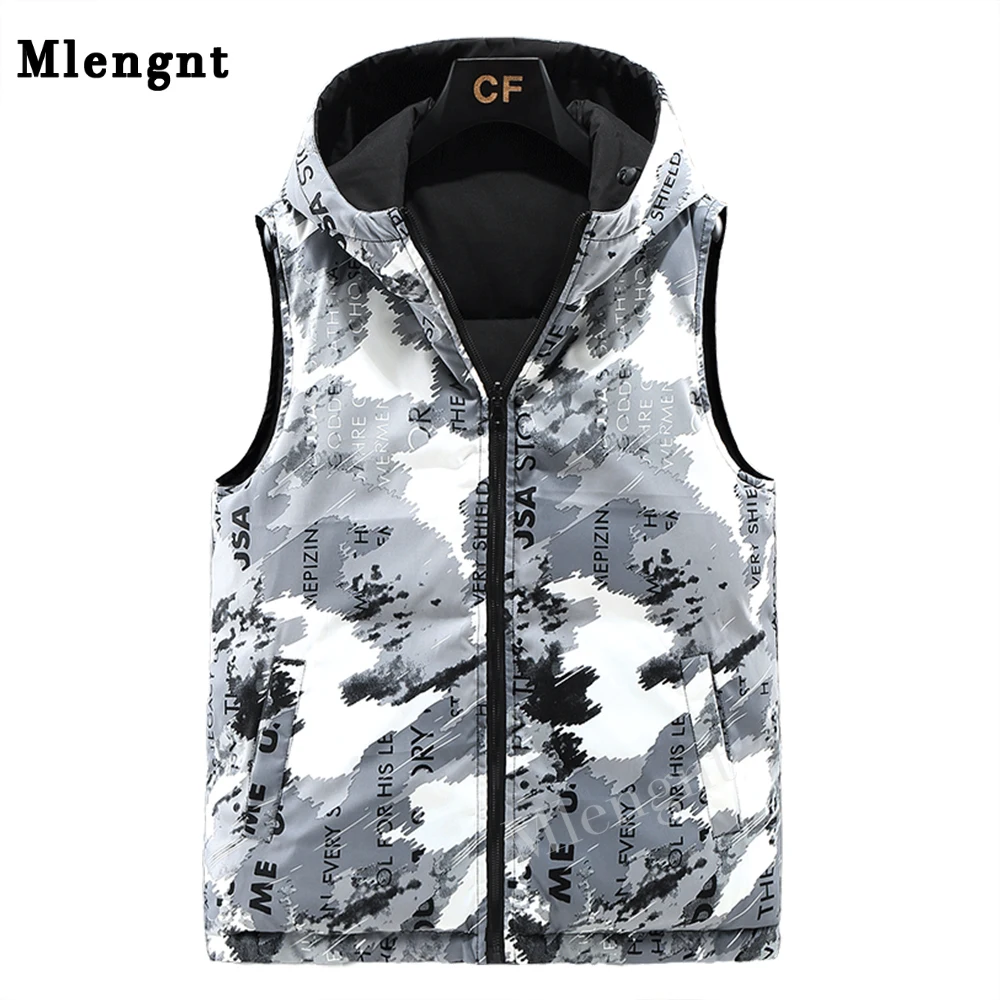 6XL Fashion Mens Jacket Sleeveless Vest Spring Thermal Soft Vests Casual Coats Hooded Men's Vest Thicken Double Side Waistcoat