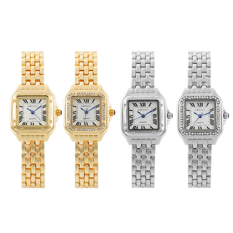

Luxury Women's Fashion Square Watches Gold Alloy Strap Ladies Quartz Wristwatches Qualities Female Roman Scale Clock 2023 New