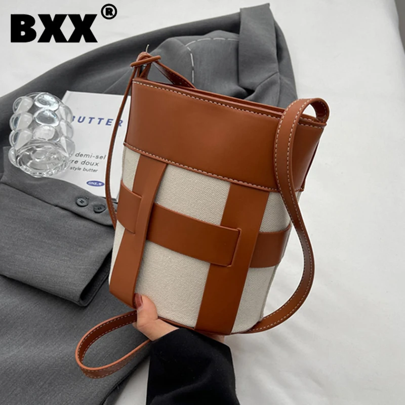 

[BXX] Canvas Contrast Color Woven Crossbody Bag For Women 2023 New Fashion Shoulder Travel Bags Female Trendy Handbag 8AB1088