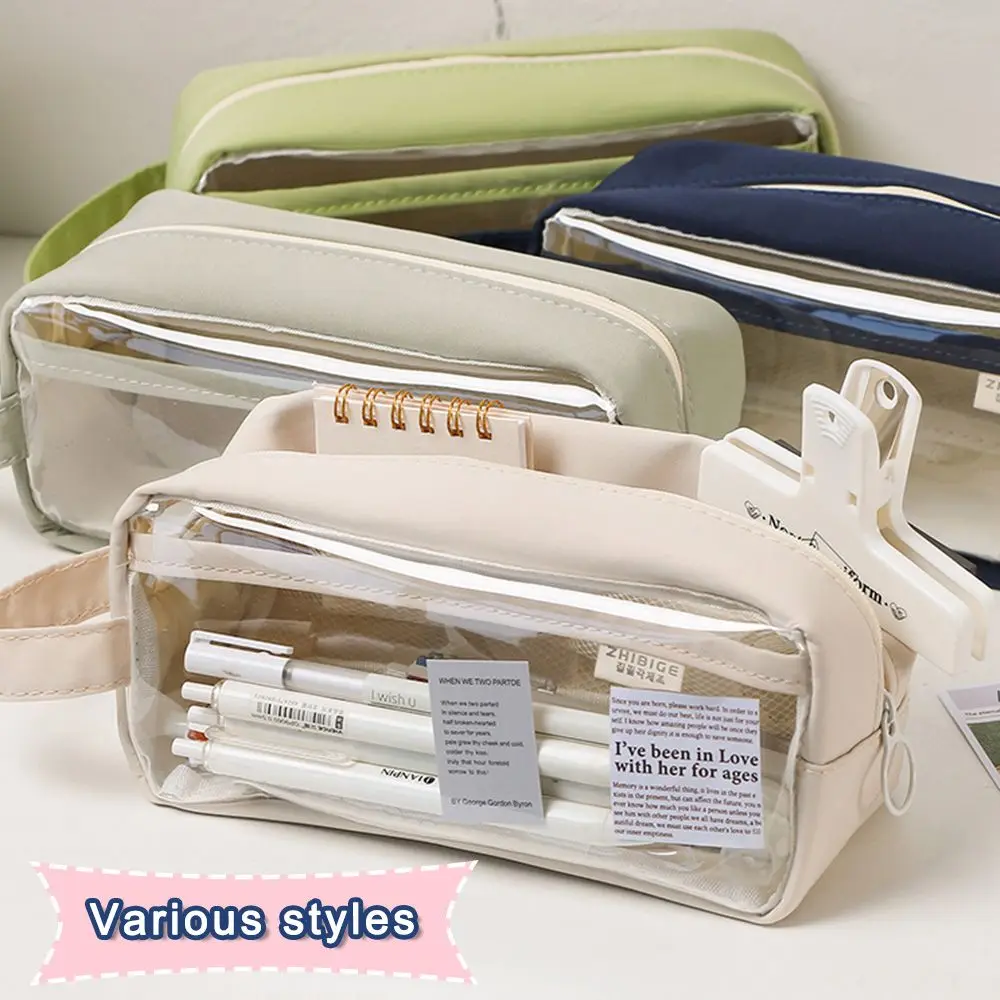 

Ins 2022 Transparent Pencil Case Mesh Pencil Bag For Kids Girls Gift Office School Supplies Kawaii Stationery Nylon Pencil Case