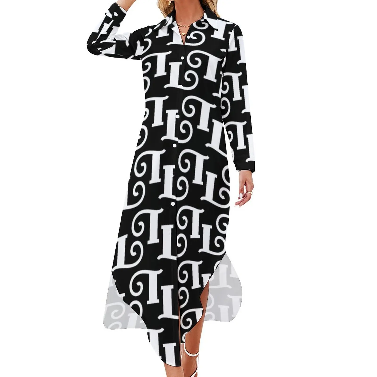 

Белое Повседневное платье с абстрактными буквами, платья в уличном стиле с принтом слов, элегантное шифоновое платье большого размера с длинным рукавом и V-образным вырезом