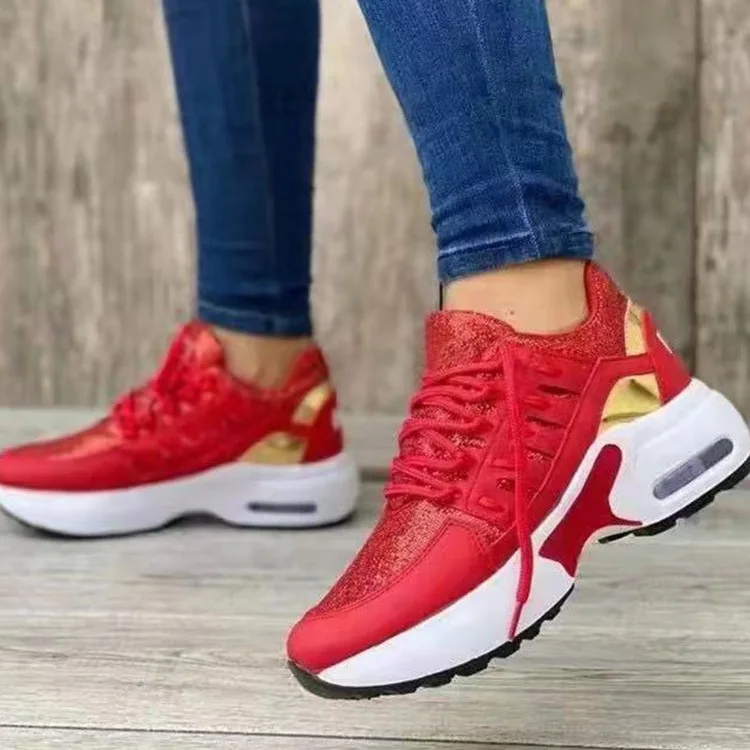 

2022 New Wedge Sneakers Women Lace-Up Height Increasing Sports Shoes Ladies Casual Platform Air Cushion Comfy Vulcanized Shoes