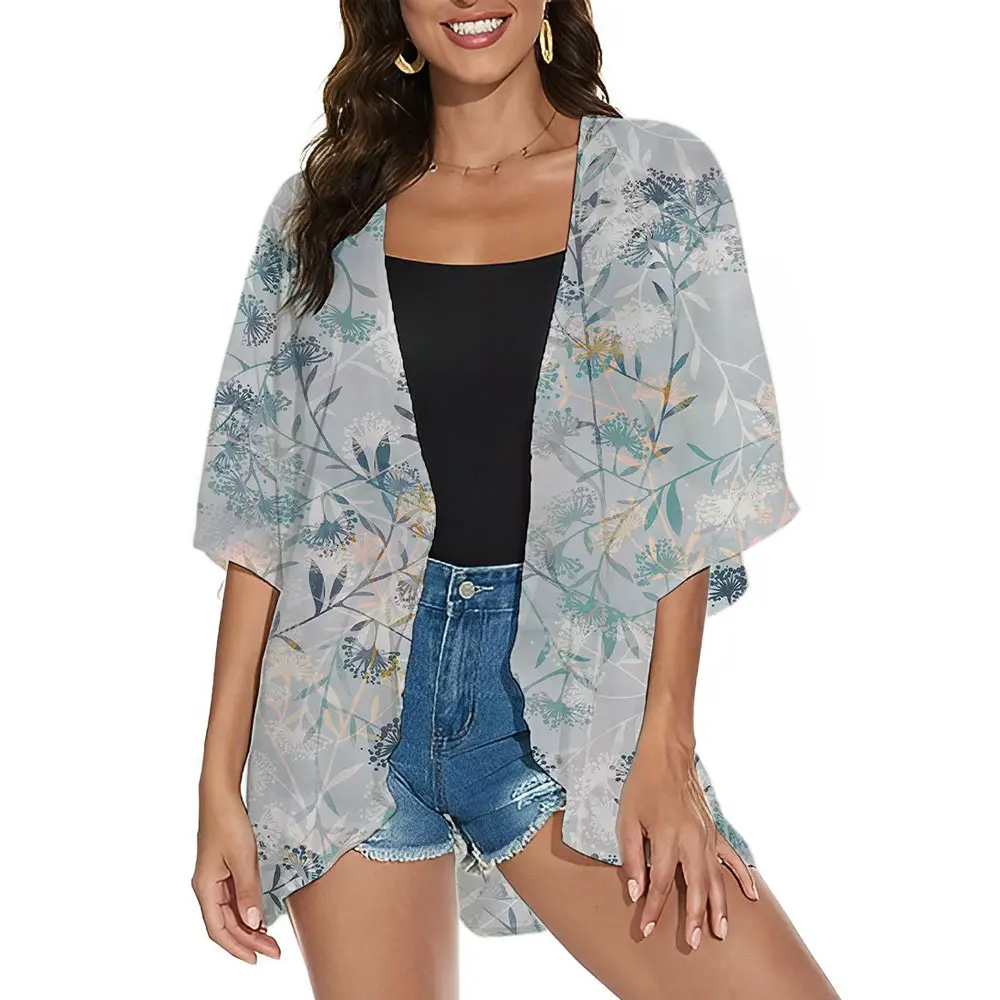 Лето 2024 пляжное шифоновое накидка в стиле бохо кимоно пляжный кардиган
