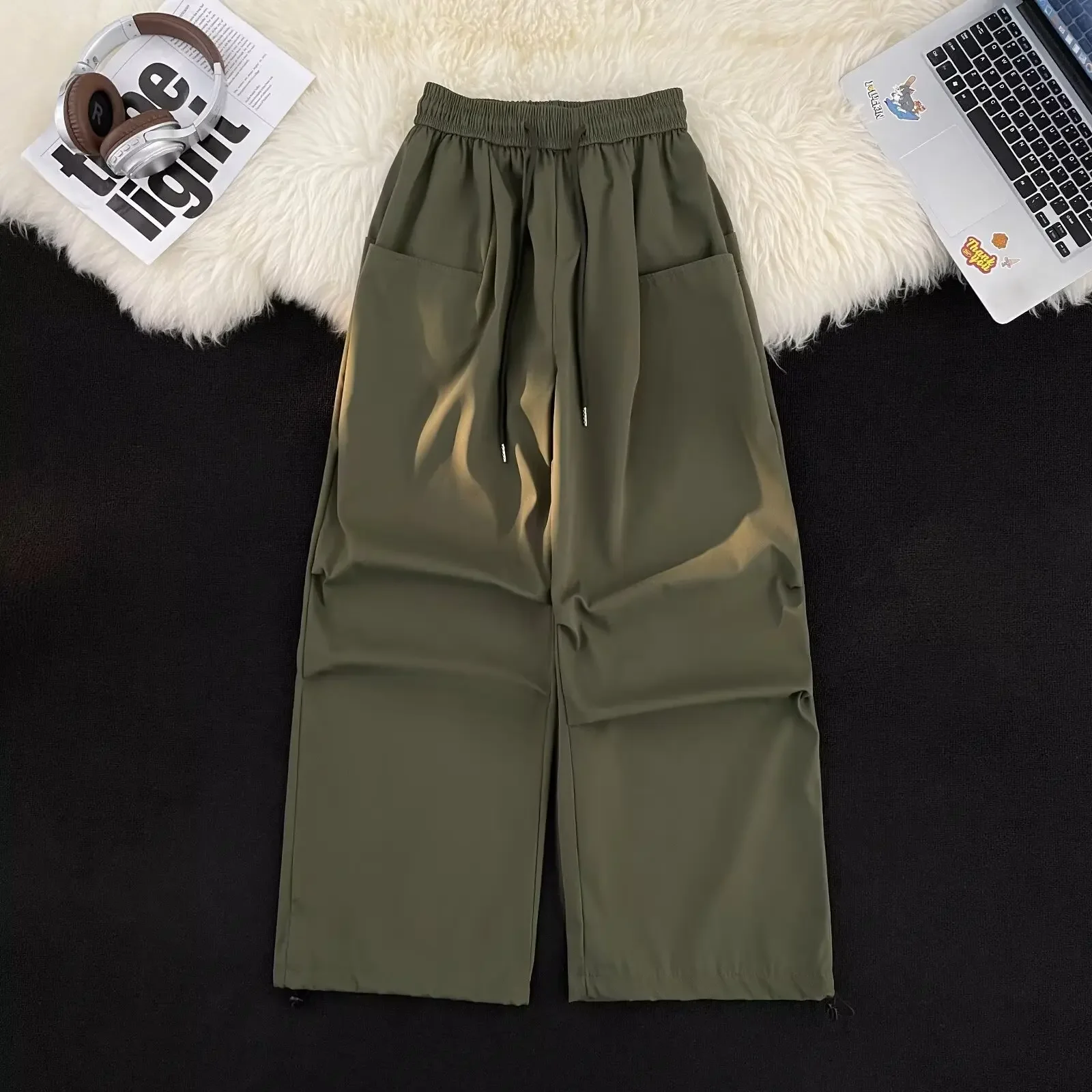 Новые летние однотонные мужские брюки с эластичной резинкой на талии модные