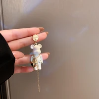 minar creative white cartoon bear pendant earrings for women girls gold color alloy love heart dangle earrings accessories