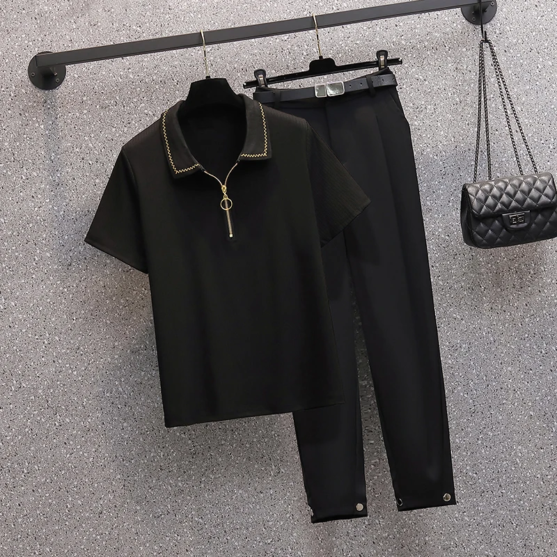 Женский трикотажный комплект из двух предметов тонкая черная футболка и