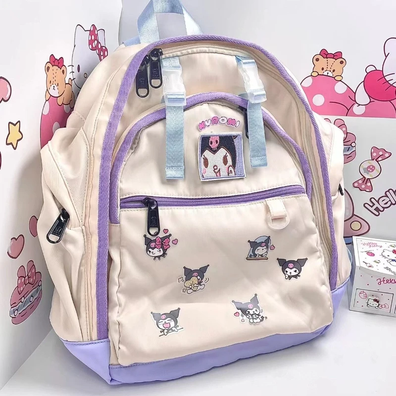 

Школьный ранец Sanrio Kuromi для начальной школы, вместительный нейлоновый рюкзак для учеников младшей и старшей школы