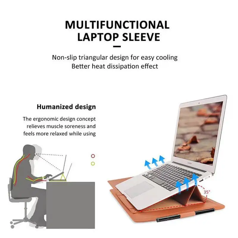 Кожаная сумка-чехол для ноутбука 13/14/15 дюймов с подставкой