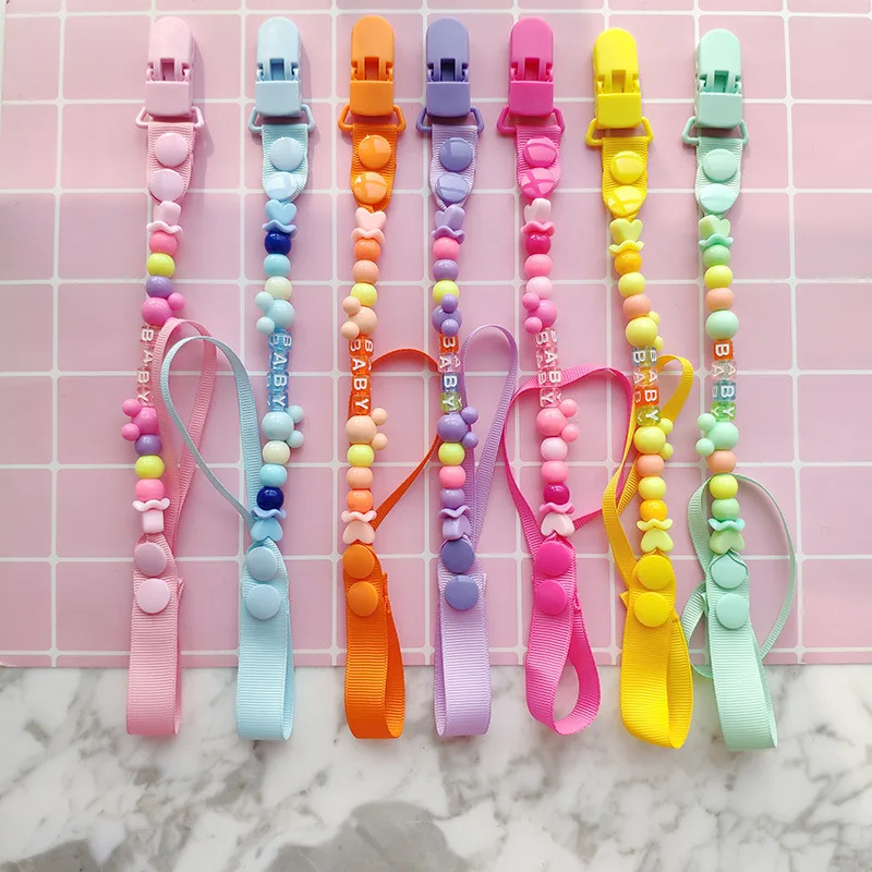 Anti-lost Baby Pacifier Clips Dummy Holder Silicone Pacifier Chains Beaded Baby Teether Toy Teething Chain Girls Boys Baby Gifts