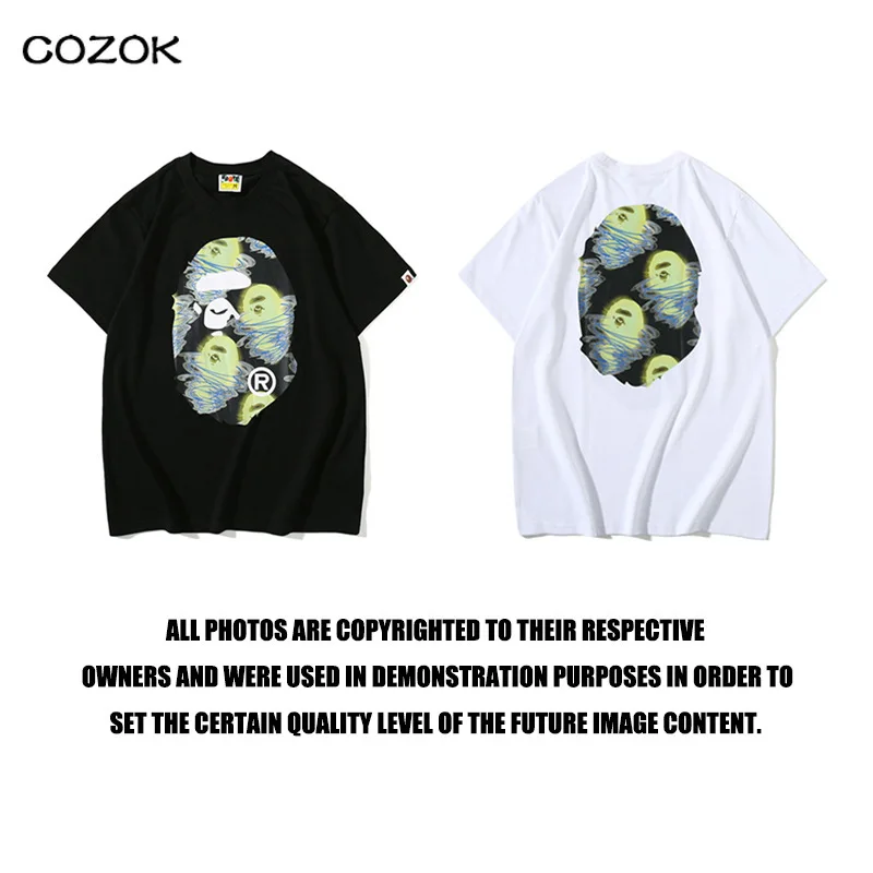 

Free shipping Cotton printed short sleeve Bape Green Ape Head Blue Storm Print Men's And Women's Short-sleeved T-shirt