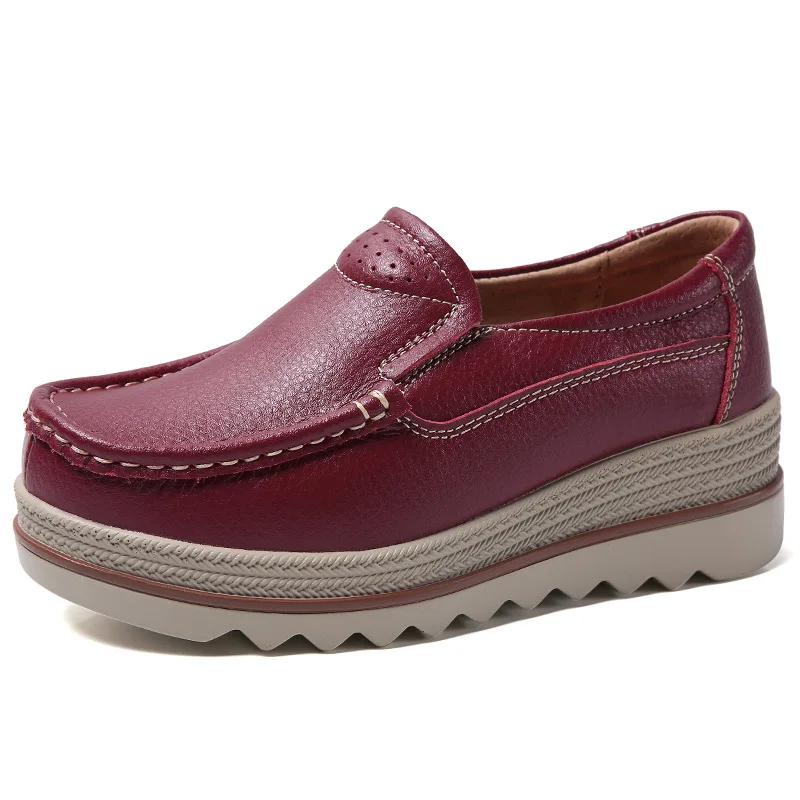 Autumn women flat shoes woman platform sneakers moccasins shoes woman creepers without lace genuine leather shoe ladies