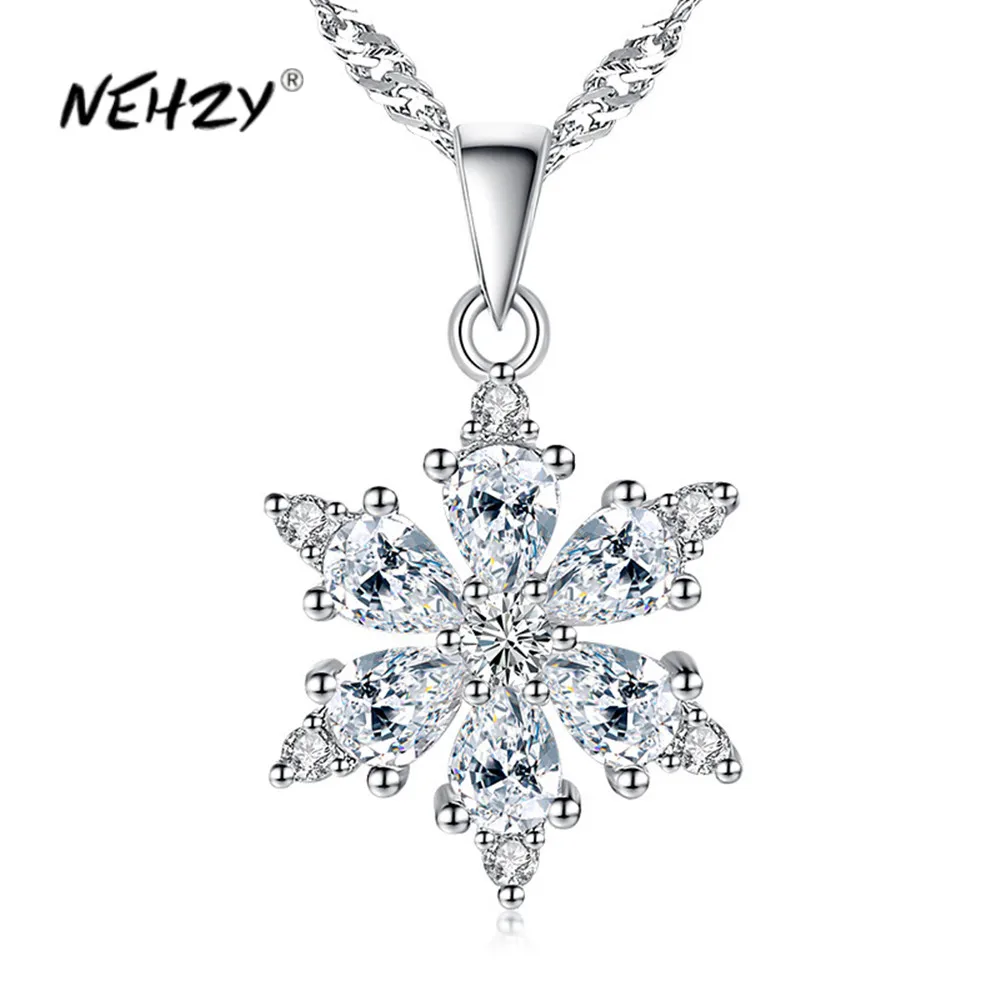

NEHZY 925 Silver Needle New Women's Fashion High Quality Jewelry Crystal Zircon Simple Floral Pendant Necklace Length 45CM